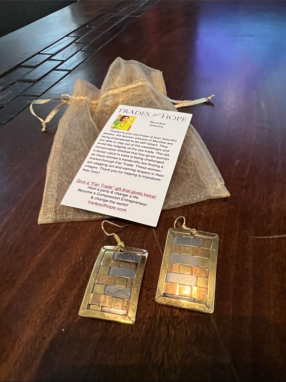 Trades of Hope Gold and Silver Mosaic Rectangle Drop Earrings